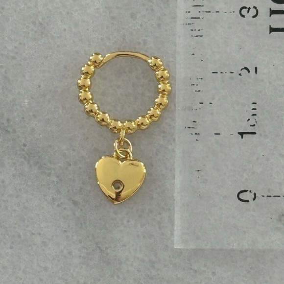 Gold Beaded Heart Star Burst Crystal Charm Pendant Huggie Hoop Earrings - Picture 4 of 5